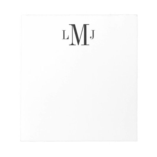 Simple Initiaal Monogram Black Notitieblok (Voorkant)