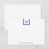 Simple Initial in Box Deep Blue Stationery Notitiekaartje (Voorkant / Achterkant)