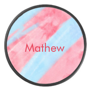simple initial letter monogram add your name red b hockey puck