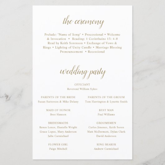 Simple Ivory Gold Floral Elegant Wedding Programme (Achterkant)