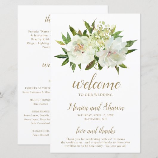 Simple Ivory Gold Floral Elegant Wedding Programme (Voorkant / Achterkant)