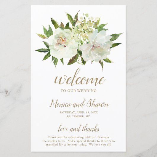 Simple Ivory Gold Floral Elegant Wedding Programme (Voorkant)