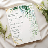 Simple ivory gold greenery leaf floral Wedding  Kaart