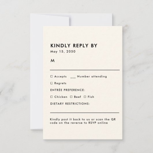 Simple Ivory Meal Choice Wedding RSVP Card (Voorkant)