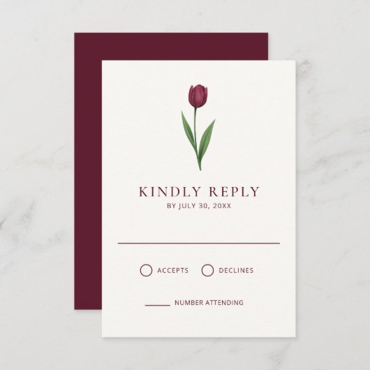 Simple Ivory Minimal Tulip Wedding RSVP Kaartje (Voorkant / Achterkant)