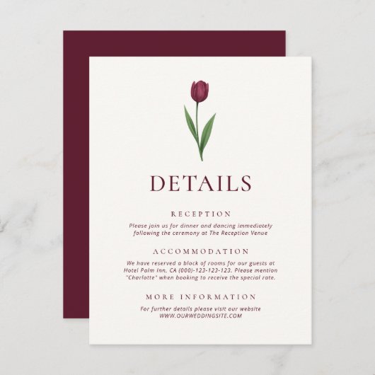 Simple Ivory Minimalist Tulip Wedding Details Informatiekaartje (Voorkant / Achterkant)
