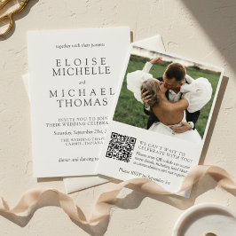 Simple Ivory Photo Classic QR Code Wedding Kaart
