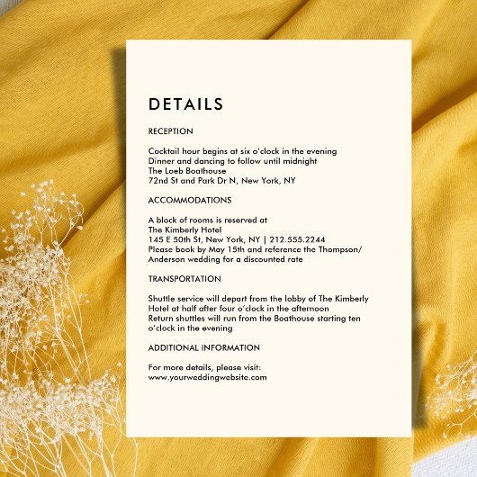 Simple Ivory Wedding Details  Informatiekaartje