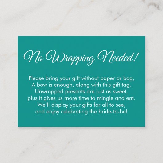 Simple Jade "No Wrapping Needs"-Vrijgezellenfeest Informatiekaartje (Voorkant)