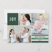 Simple Joy 3 Photo Collage Modern Stripes | Groen Feestdagenkaart (Voorkant)
