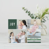 Simple Joy 3 Photo Collage Modern Stripes | Groen Feestdagenkaart (Staand voorkant)