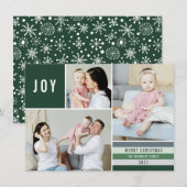 Simple Joy 3 Photo Collage Modern Stripes | Groen Feestdagenkaart (Voorkant / Achterkant)
