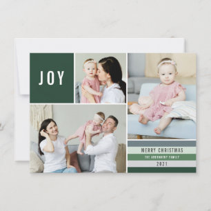 Simple Joy 3 Photo Collage Modern Stripes Groen Feestdagenkaart