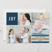 Simple Joy 3 Photo Collage Modern Stripes | marine Feestdagenkaart (Voorkant)