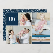 Simple Joy 3 Photo Collage Modern Stripes | marine Feestdagenkaart (Voorkant / Achterkant)