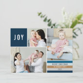 Simple Joy 3 Photo Collage Modern Stripes | marine Feestdagenkaart (Staand voorkant)
