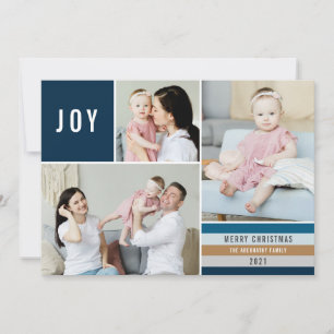 Simple Joy 3 Photo Collage Modern Stripes   marine Feestdagenkaart