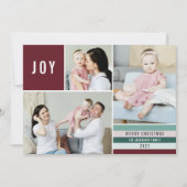Simple Joy 3 Photo Collage Modern Stripes | Maroon Feestdagenkaart (Voorkant)