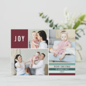 Simple Joy 3 Photo Collage Modern Stripes | Maroon Feestdagenkaart (Staand voorkant)