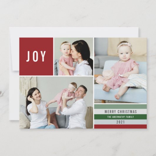 Simple Joy 3 Photo Collage Modern Stripes | Rood Feestdagenkaart (Voorkant)