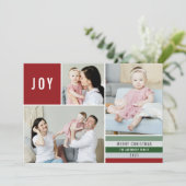 Simple Joy 3 Photo Collage Modern Stripes | Rood Feestdagenkaart (Staand voorkant)