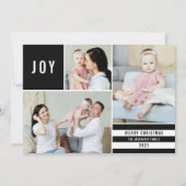 Simple Joy 3 Photo Collage Modern Stripes | Zwart Feestdagenkaart (Voorkant)