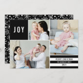 Simple Joy 3 Photo Collage Modern Stripes | Zwart Feestdagenkaart (Voorkant / Achterkant)