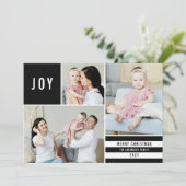 Simple Joy 3 Photo Collage Modern Stripes | Zwart Feestdagenkaart (Staand voorkant)