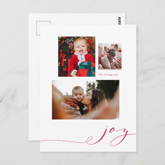 Simple Joy Multi-Photo Holiday Briefkaart (Voorkant / Achterkant)