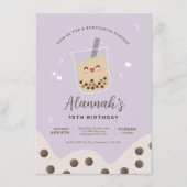 Simple Kawaii Boba Bubble Milk Tea Paarse Birthday Kaart (Voorkant)
