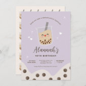 Simple Kawaii Boba Bubble Milk Tea Paarse Birthday Kaart (Voorkant / Achterkant)