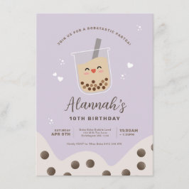 Simple Kawaii Boba Bubble Milk Tea Paarse Birthday Kaart