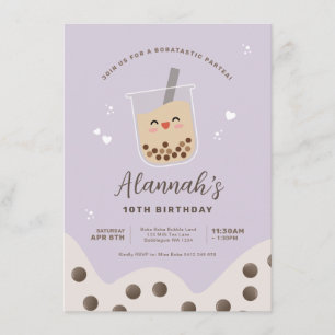 Simple Kawaii Boba Bubble Milk Tea Paarse Birthday Kaart