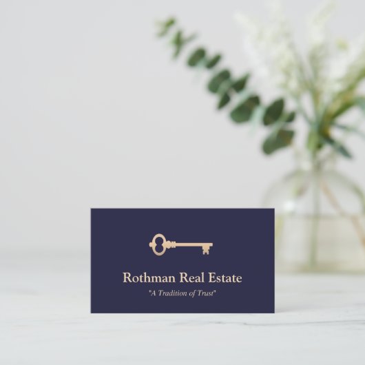 Simple Key Front Navy Real Estate Photo] Contactkaartje (Staand voorkant)