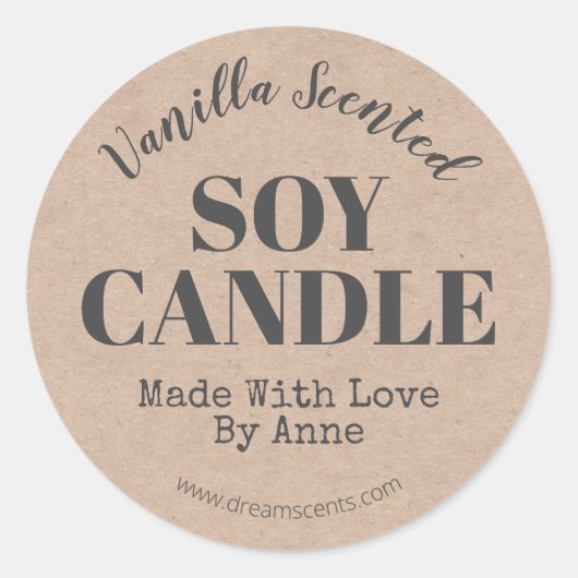 Simple Kraft Handmade Vanilla Soy Candle Ronde Sticker (Voorkant)