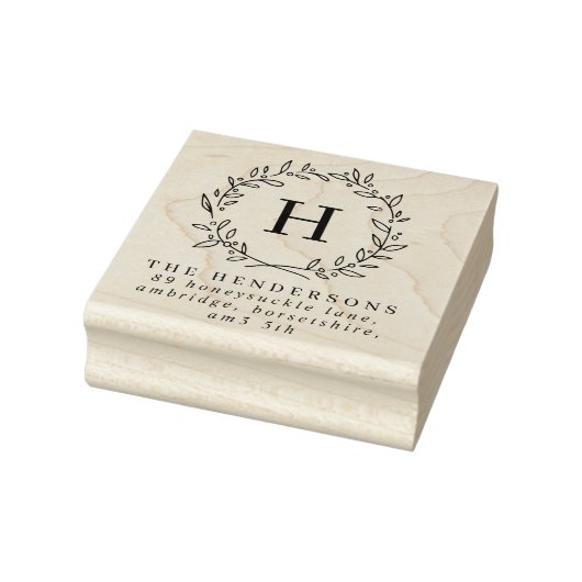 Simple Laurel WreatFamily Monogram Address Rubberstempel (Stempel)
