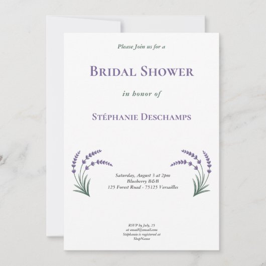 Simple Lavender Bridal Shower Invitation Kaart (Voorkant)