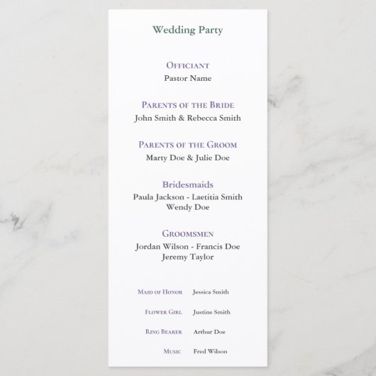 Simple Lavender Wedding Ceremony Program Menu (Achterkant)