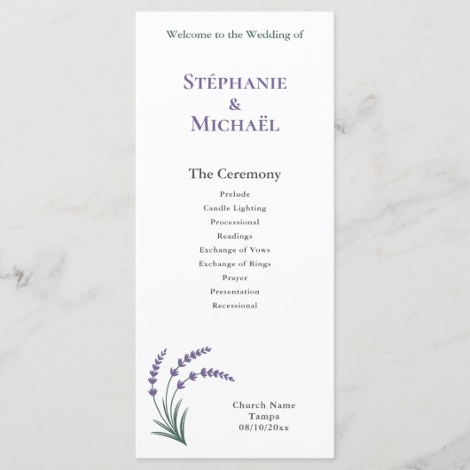 Simple Lavender Wedding Ceremony Program Menu (Voorkant)