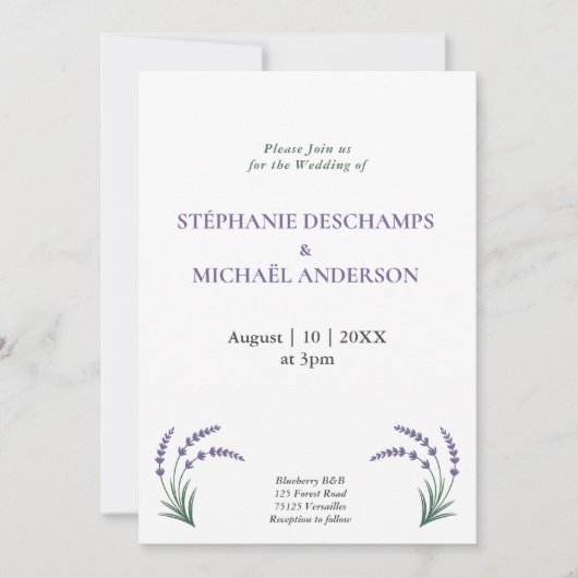 Simple Lavender Wedding Kaart (Voorkant)