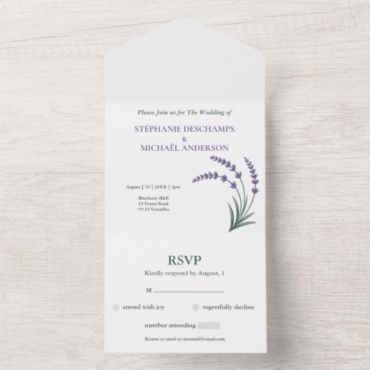 Simple Lavender Wedding RSVP All In One Uitnodiging (Binnen)