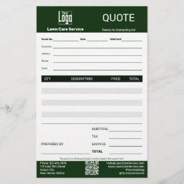 Simple Lawn Care Service Business Quote Briefpapier