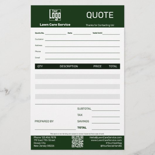 Simple Lawn Care Service Business Quote Briefpapier (Voorkant)