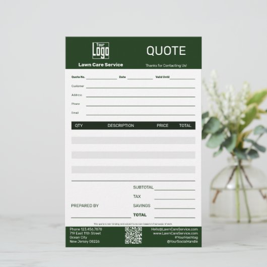 Simple Lawn Care Service Business Quote Briefpapier (Staand voorkant)