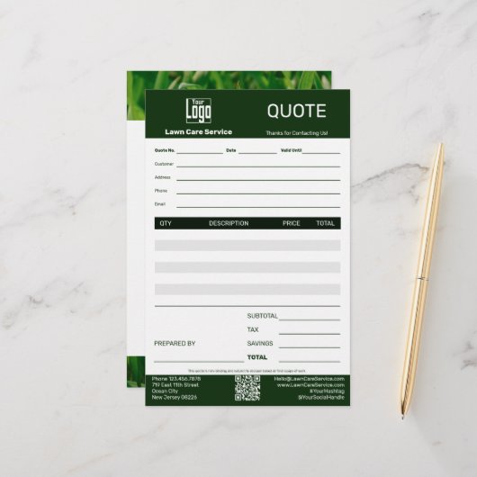 Simple Lawn Care Service Business Quote Briefpapier (Voorkant / Achterkant in situ)
