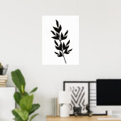 Simple Leaf Branch Line Art Black White Poster (Thuiskantoor)