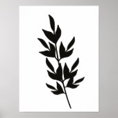 Simple Leaf Branch Line Art Black White Poster (Voorkant)