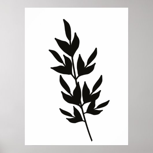 Simple Leaf Branch Line Art Black White Poster (Voorkant)