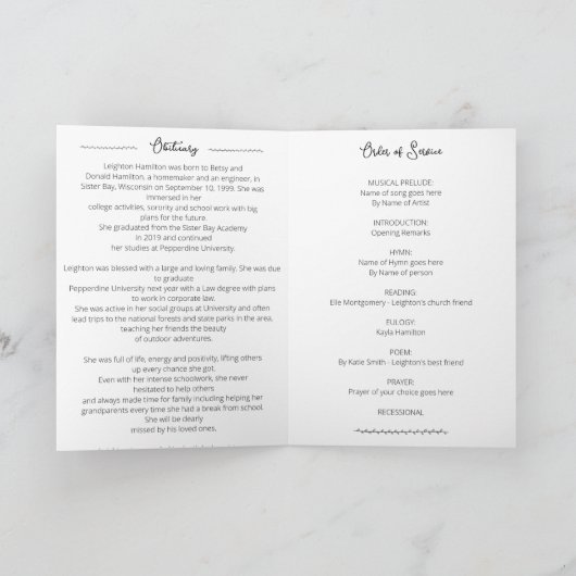 Simple Leaf Funeral Obituary Order of Service Programma (Binnen)