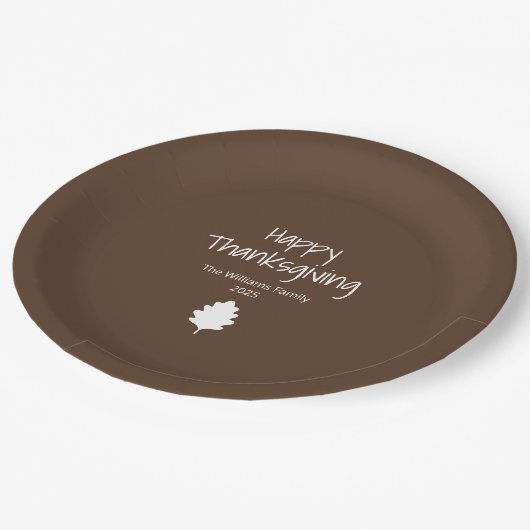 Simple Leaf Modern Autumn Family Thanksgiving Papieren Bordje (Gekanteld)